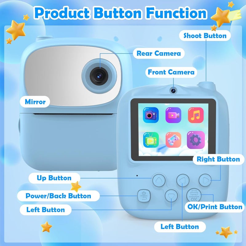 ICONLINK Kids Camera Instant Print for Kids, Kid Camera Instant with Mirror, HD Dual-Lens Selfie Digital Camera with 3 Rolls Print Paper & 32GB Card, Holiday Birthday Gifts Toys for Girls Boys Toddler.（Blue - Image 4